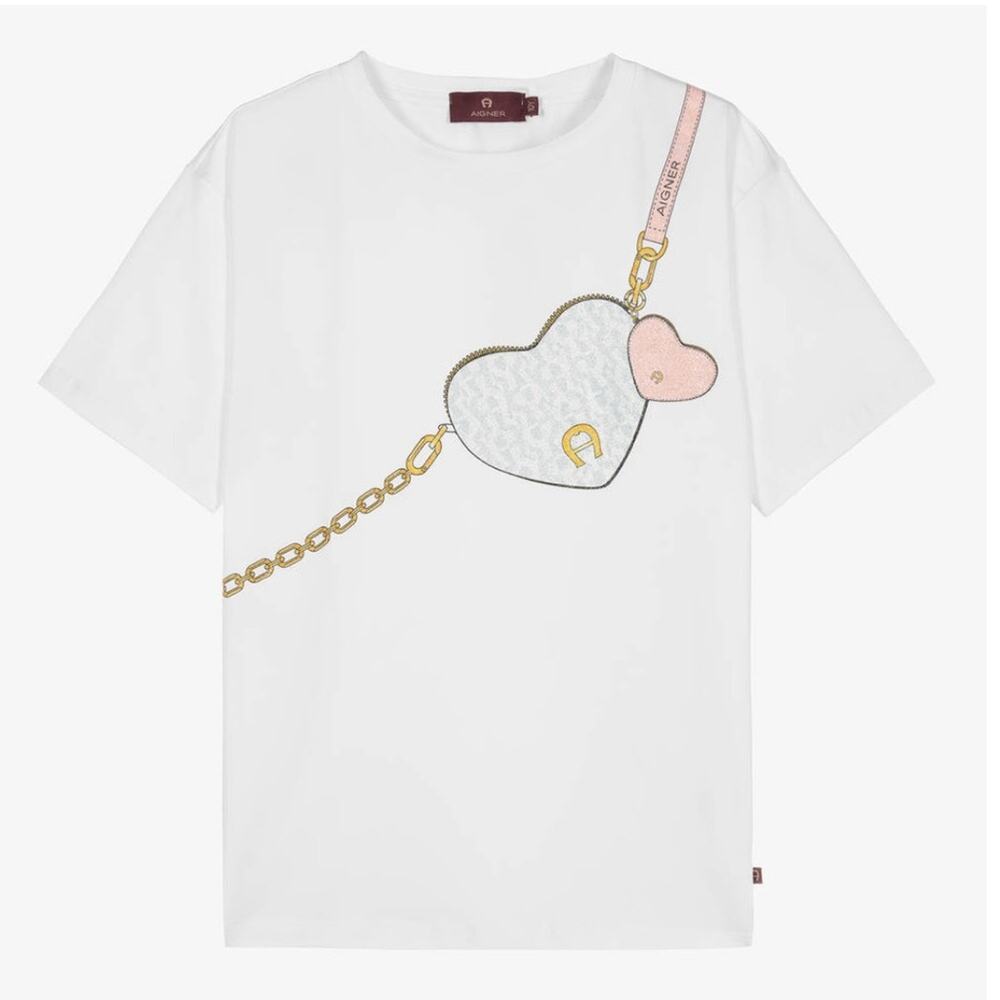 AignerTeen Girls White Cotton Handbag T-Shirt new with tags size 8